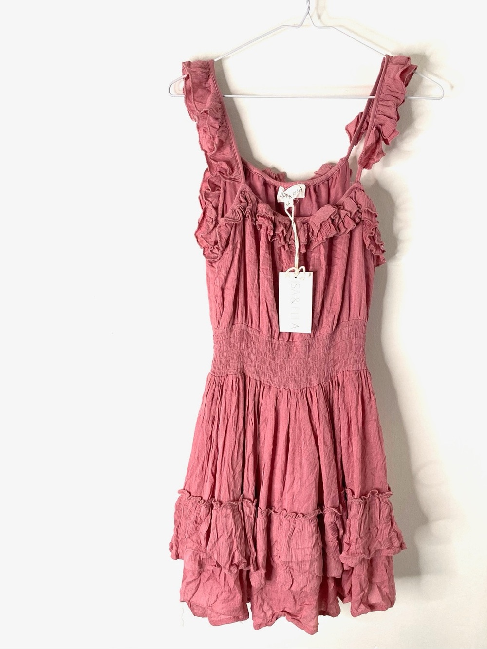 Isa & Ella Mauve Chiffon Smocked Dress Tiered Ruffle Midi Dress NWT Boho